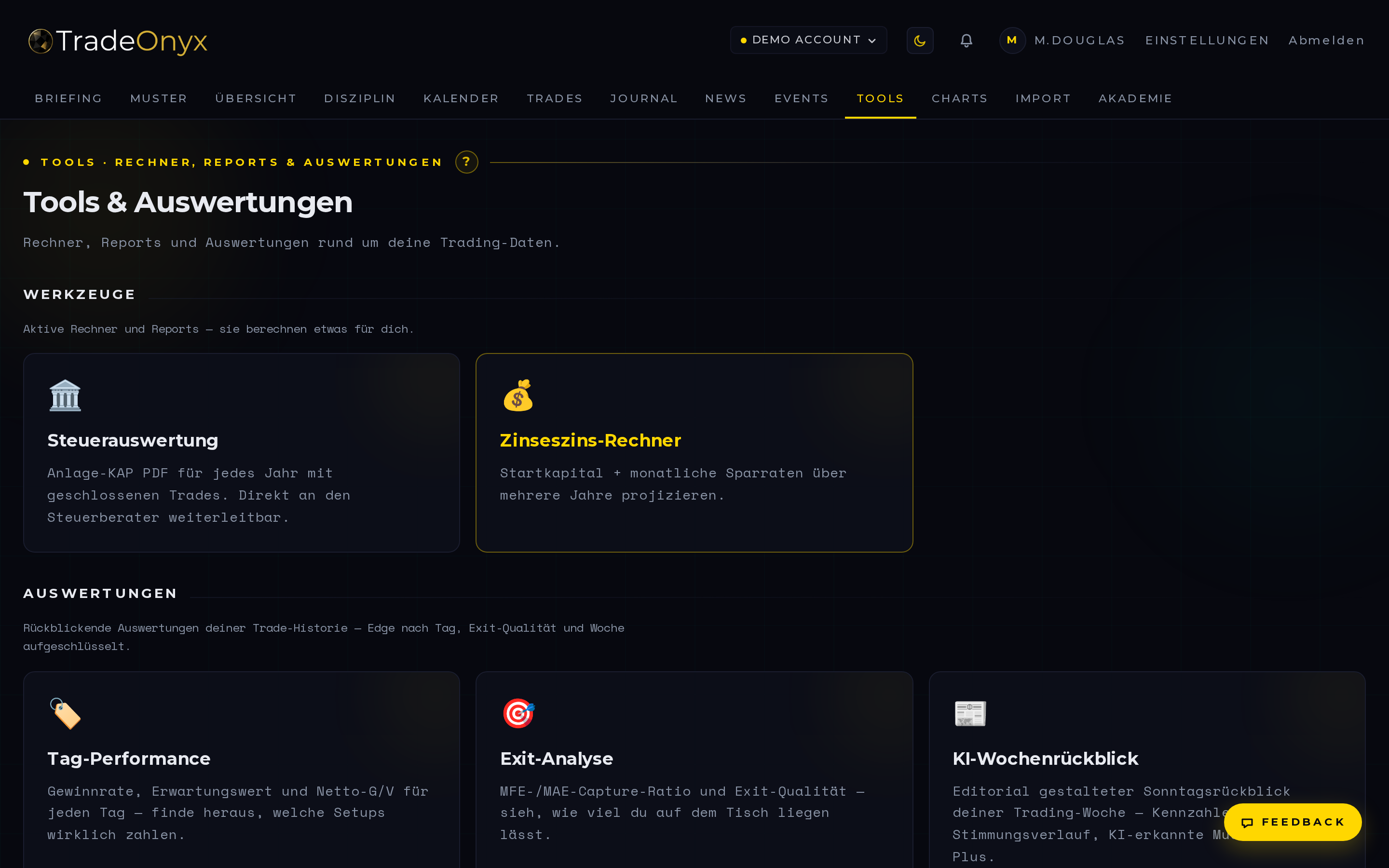 TradeOnyx Tools — Positionsgrößen-Rechner, R:R-Rechner und Pip-Wert-Tabelle mit Multi-Currency-Unterstützung